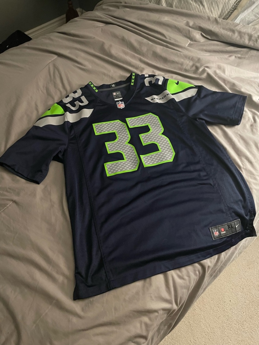 NFL Seattle Seahawks #33 Jersey in Navy and Neon Green